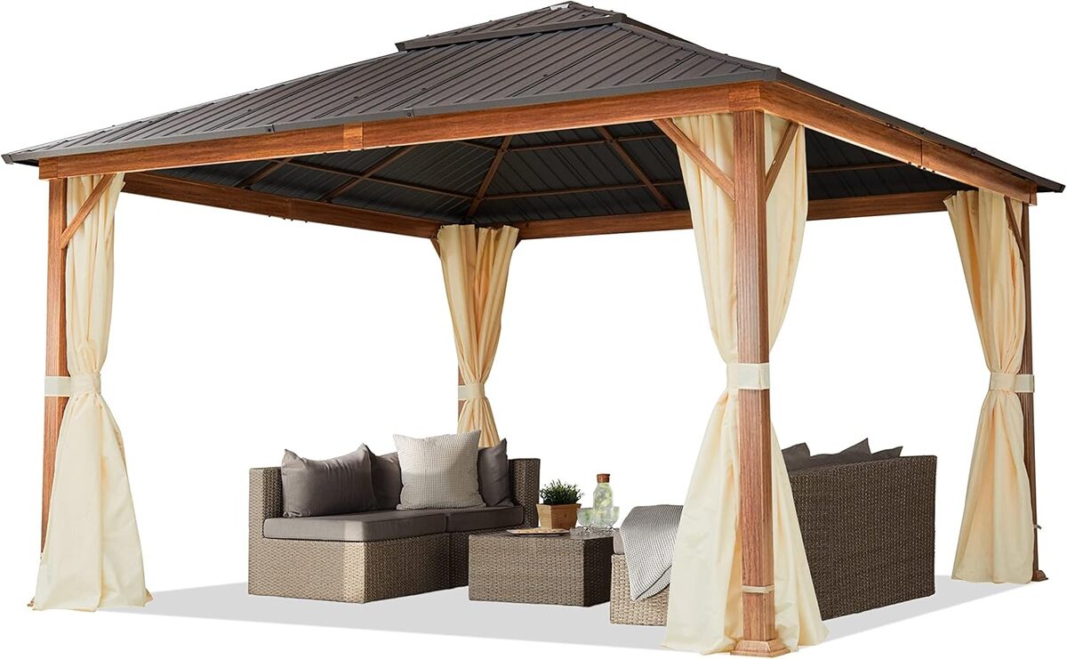 Test : tonnelle de jardin 4x4 m aspect bois et acier champagne