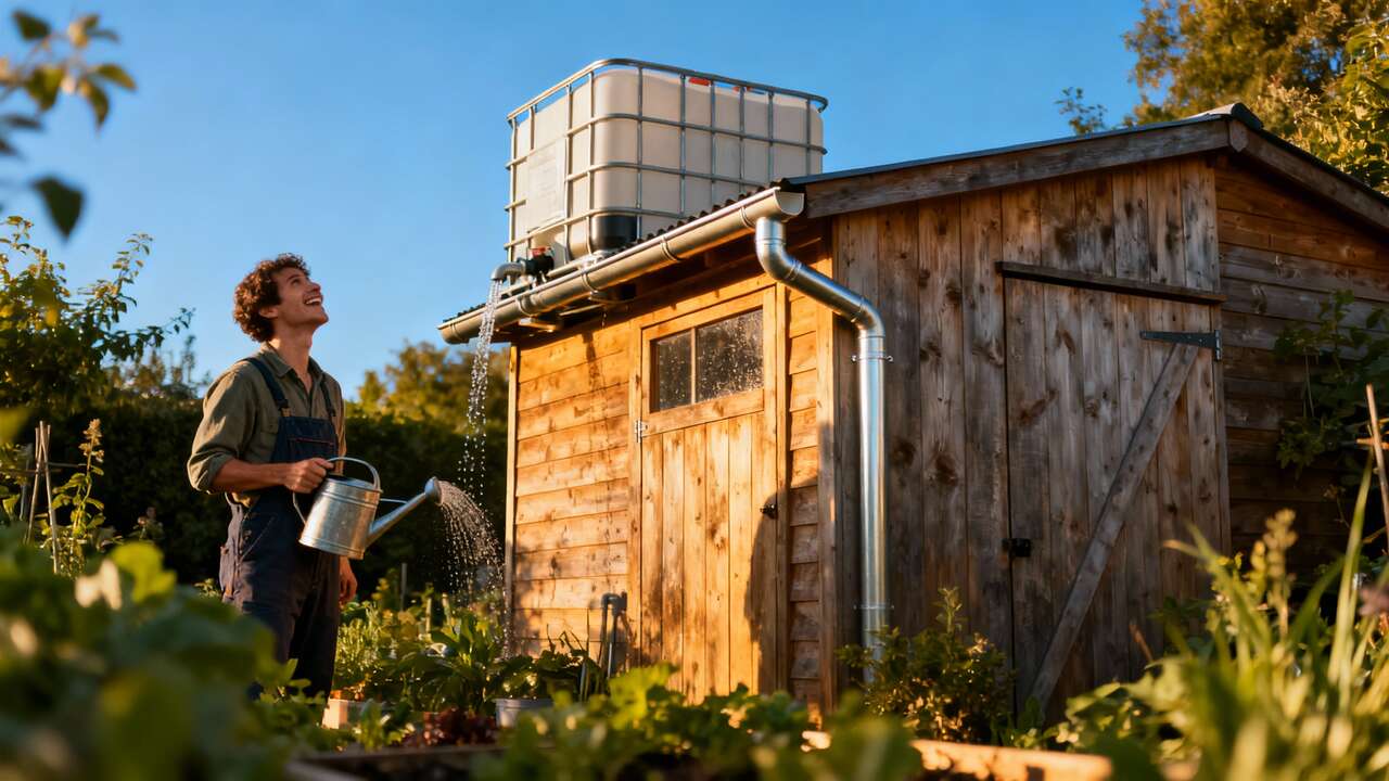 Abri de jardin pratique : intégrer un récupérateur d'eau