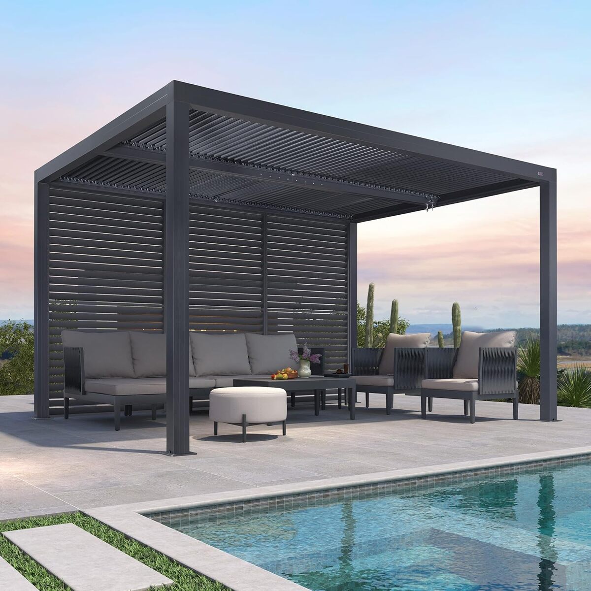 Test de la pergola bioclimatique Purple Leaf 4 x 3, 3 m avec lames orientables en aluminium