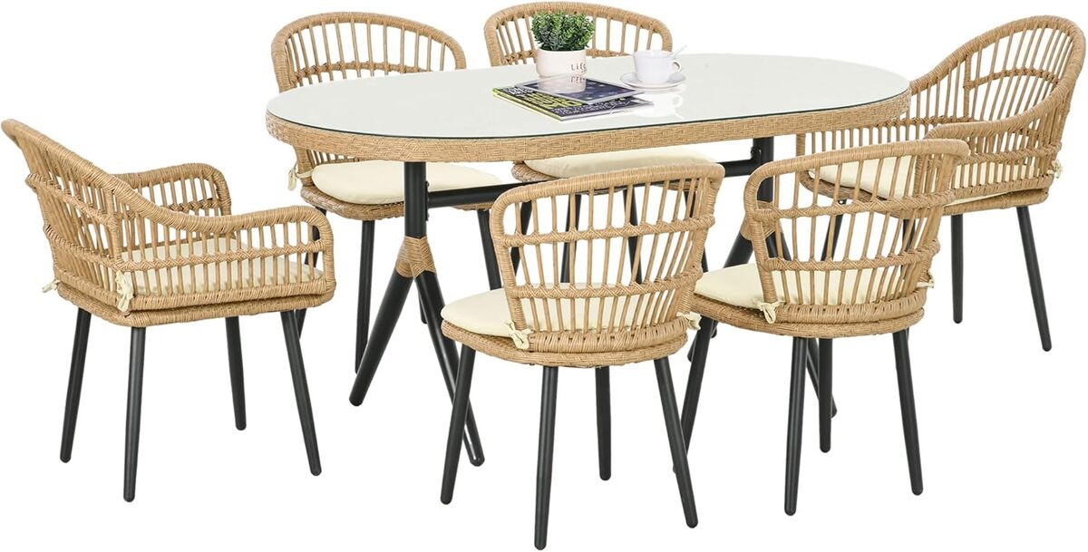 Test Outsunny salon de jardin : table rotin et 6 chaises confortables