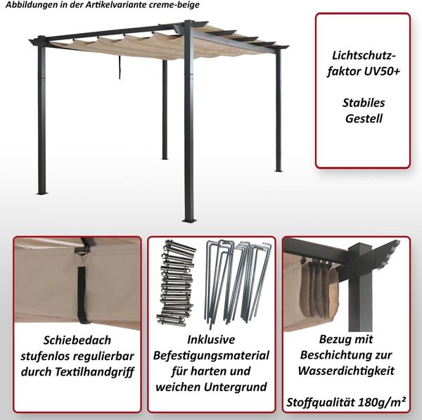 Pergola en Aluminium HWC-N93 UV50+ 3x4m Gris
