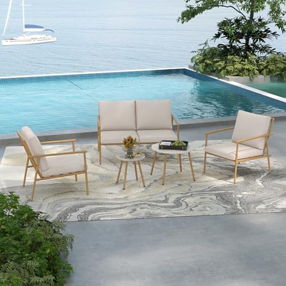 Test du salon de jardin Outsunny effet bambou 5 pièces