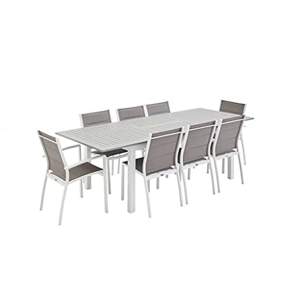 Test de la table extensible Chicago : aluminium et 8 assises