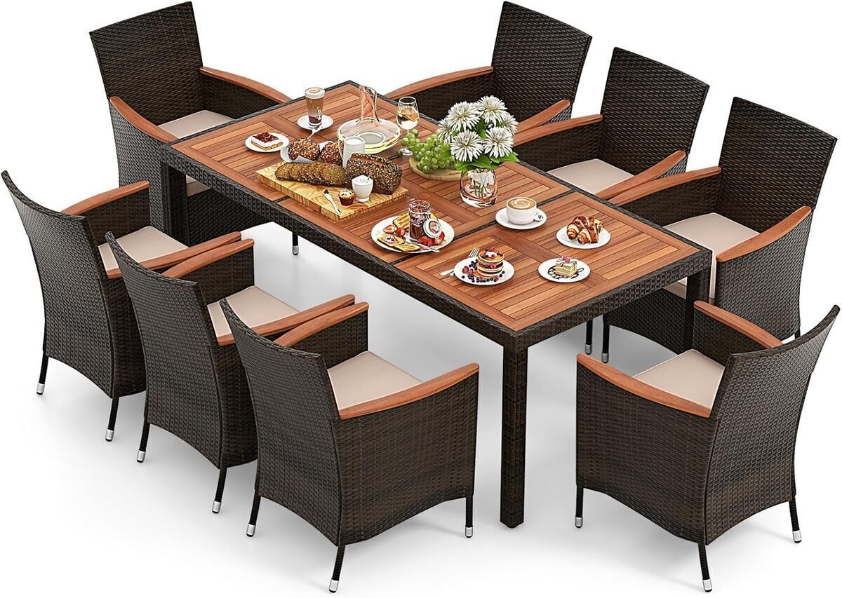 Test : salon de jardin 8 personnes Giantex bois et rotin
